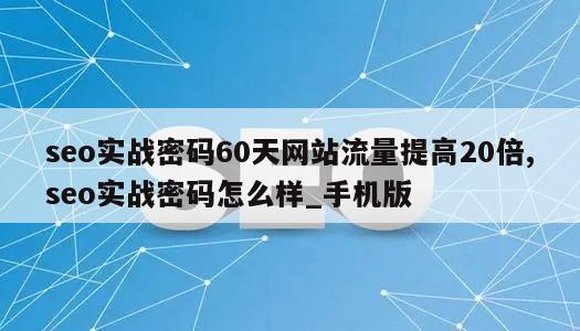 seo实战密码60天网站流量提高20倍